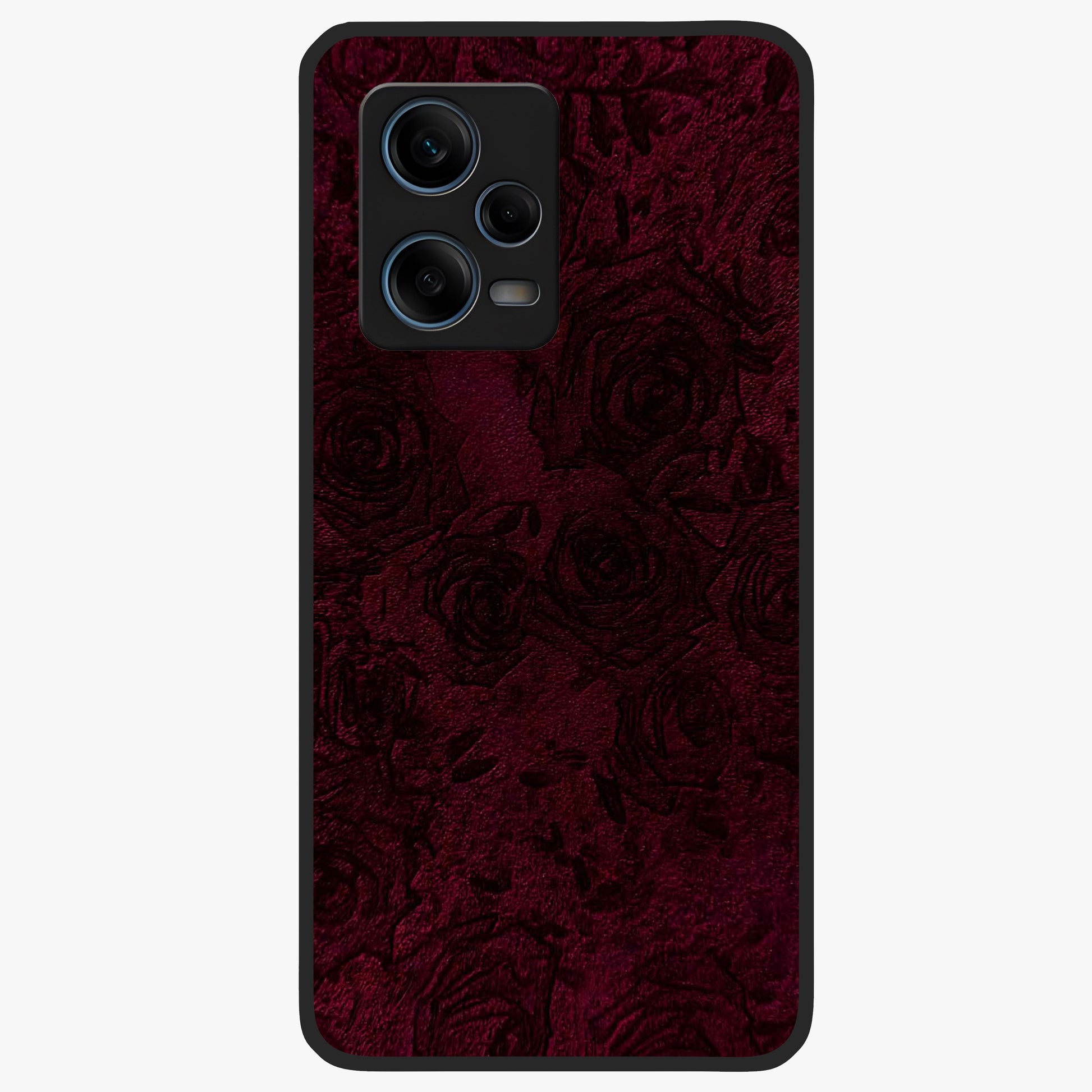 Crimson Fade Flow Glass Case showing flat back view with flowing crimson gradient artwork and glossy glass finish.