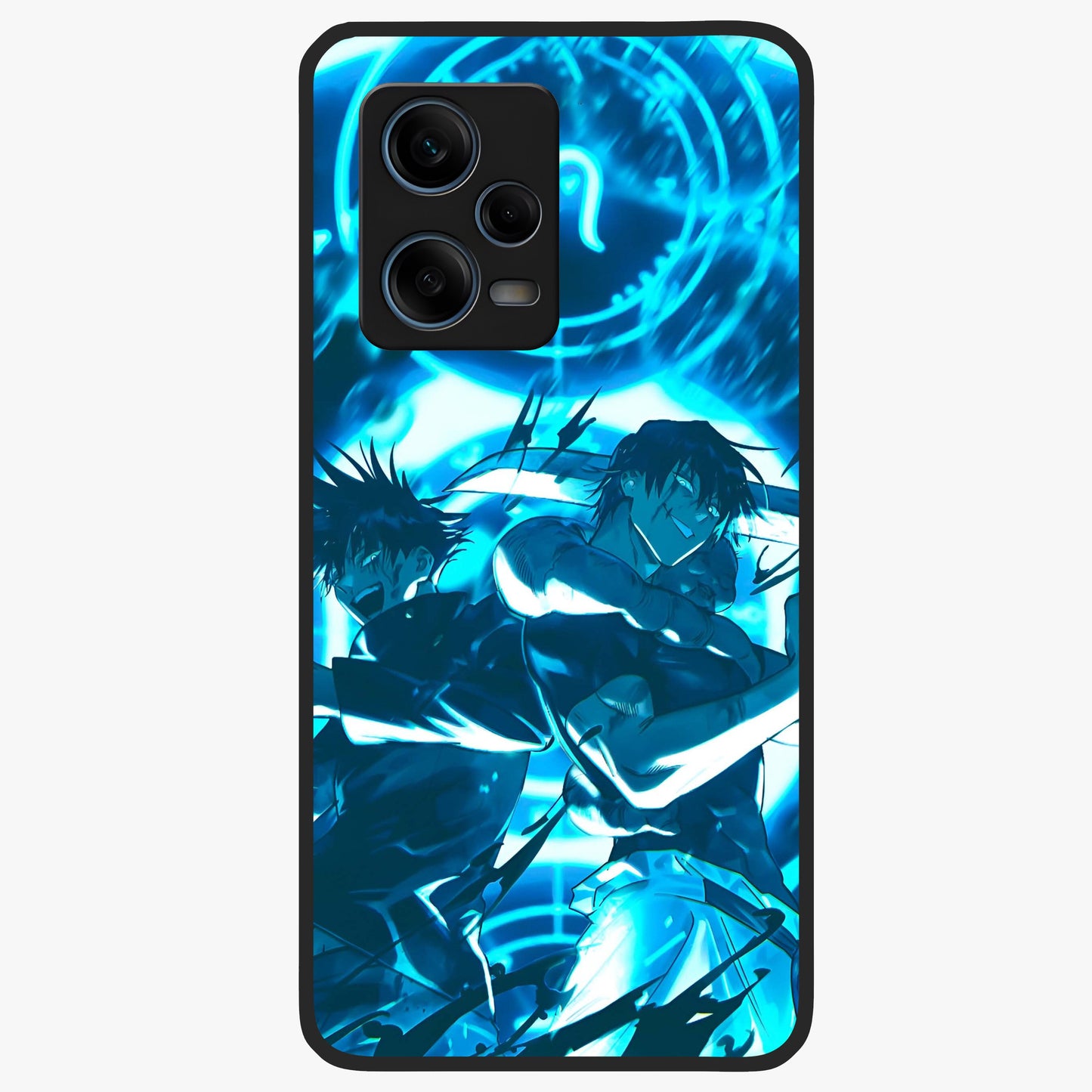 Cursed Energy Clash Glass Case showing flat back view with intense cursed energy artwork and glossy glass finish.