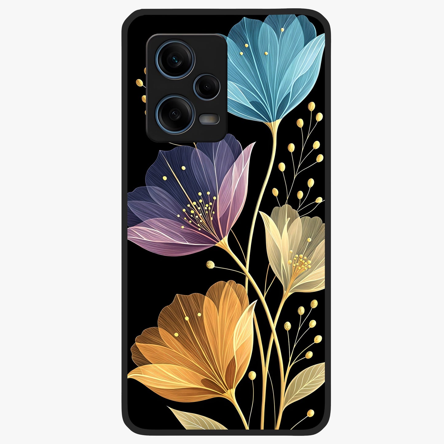 Delicate Multicolor Flowers Glass Case showing flat back view with vibrant floral artwork and glossy glass finish.