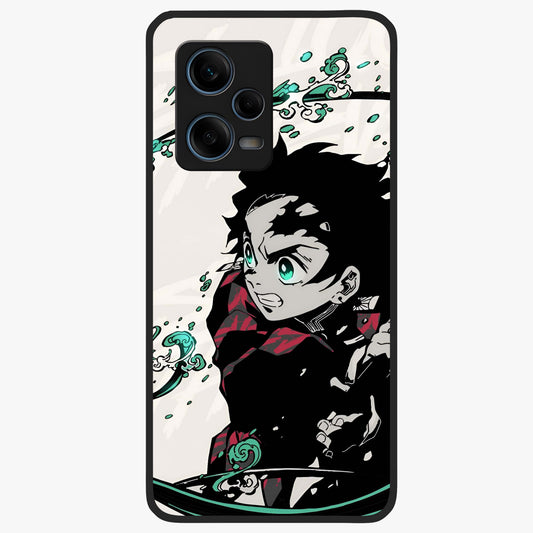 Demon Slayer Glass Case showing flat back view with bold anime inspired artwork and glossy glass finish.