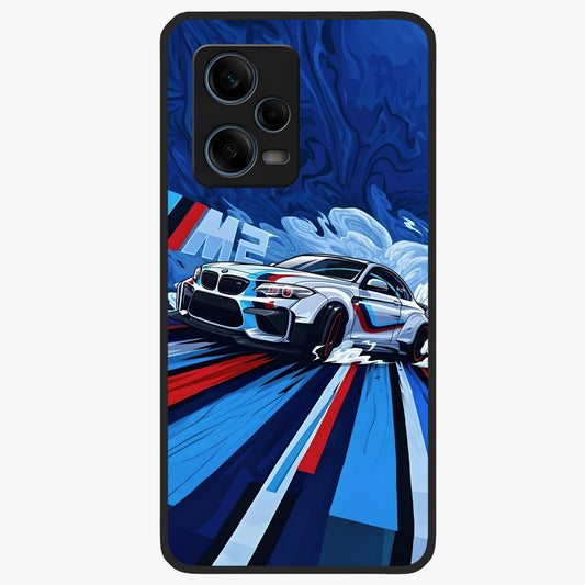 Drift Power Rush Glass Case showing flat back view with dynamic racing inspired artwork and glossy glass finish.