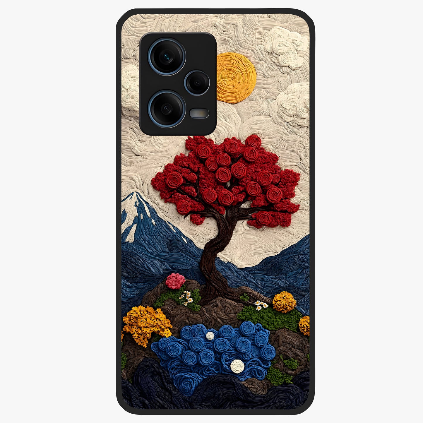 Eternal Nature Tapestry Glass Case showing flat back view with intricate nature tapestry artwork and glossy glass finish.