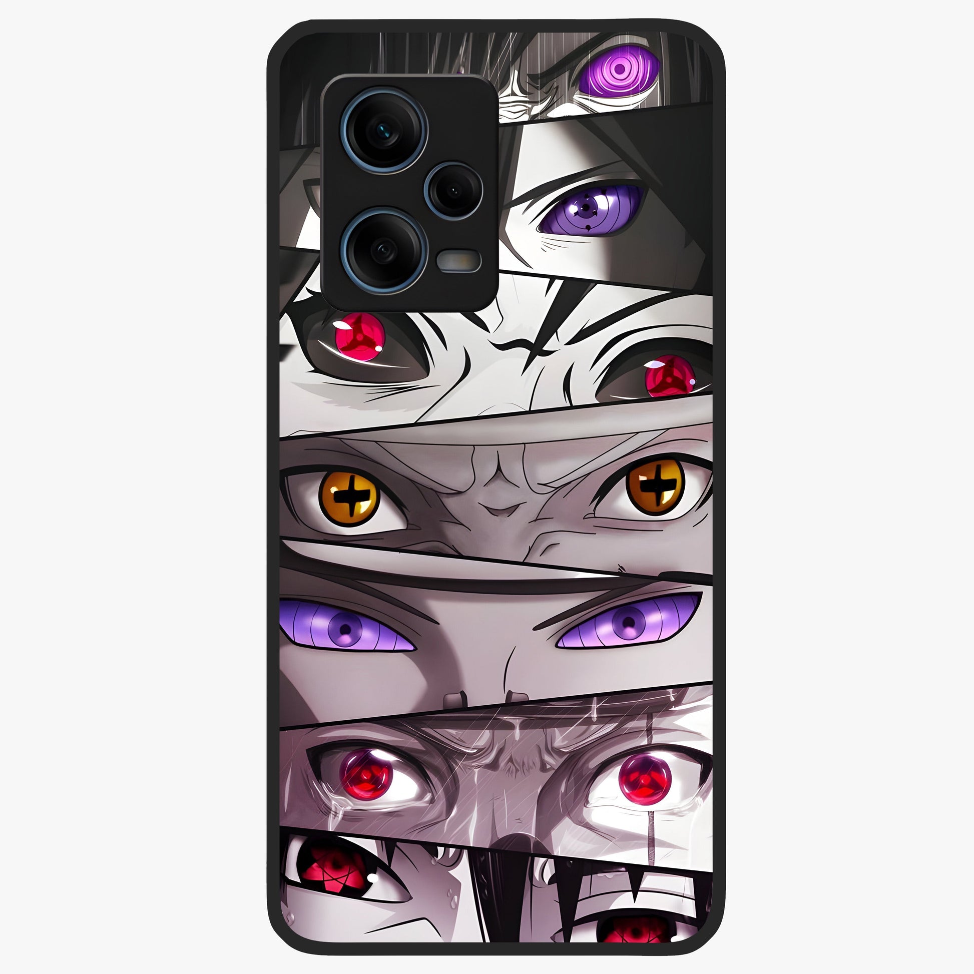 Eyes of Destiny Glass Case showing flat back view with striking eye themed artwork and glossy glass finish.