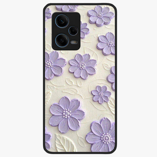 Floral Wall Art With Purple Flowers Glass Case showing flat back view with purple flower artwork and glossy glass finish.