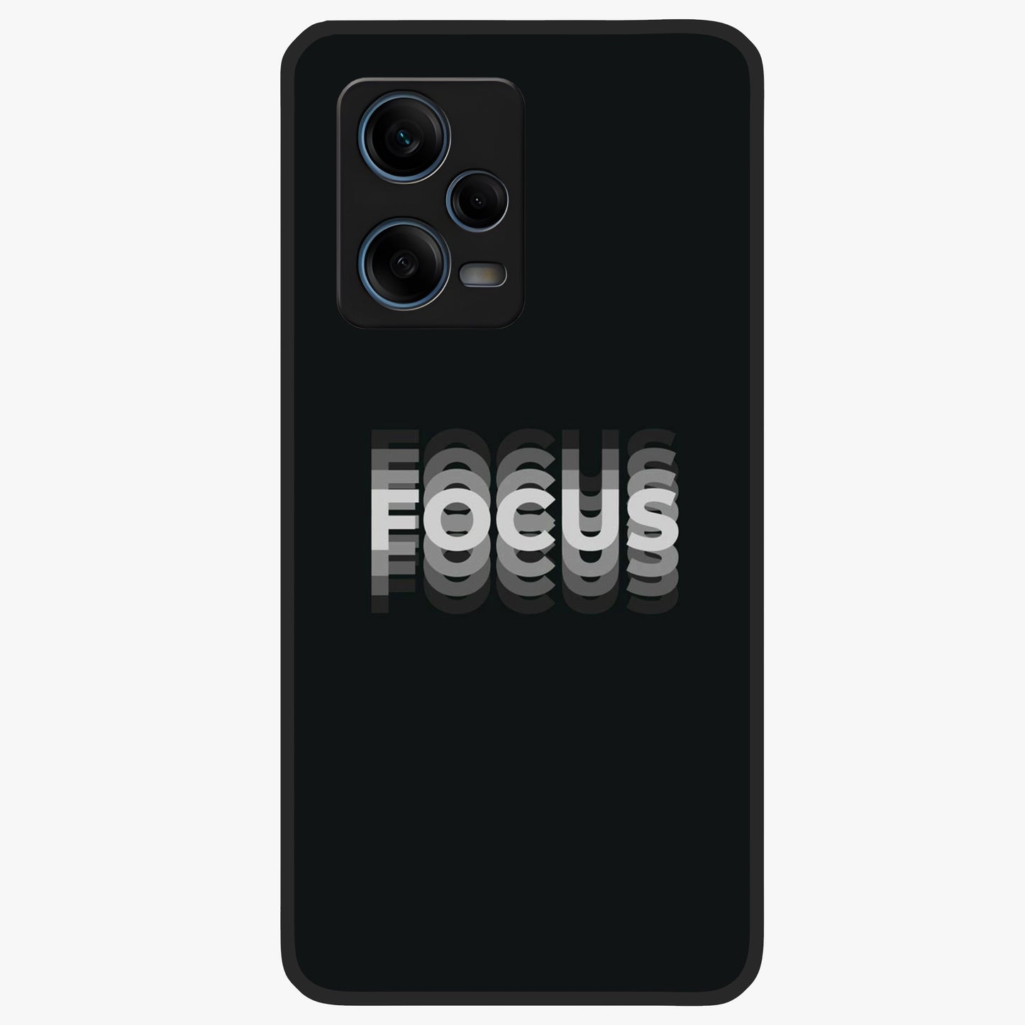 Focus Mode On Glass Case showing flat back view with bold motivational typography design and glossy glass finish.