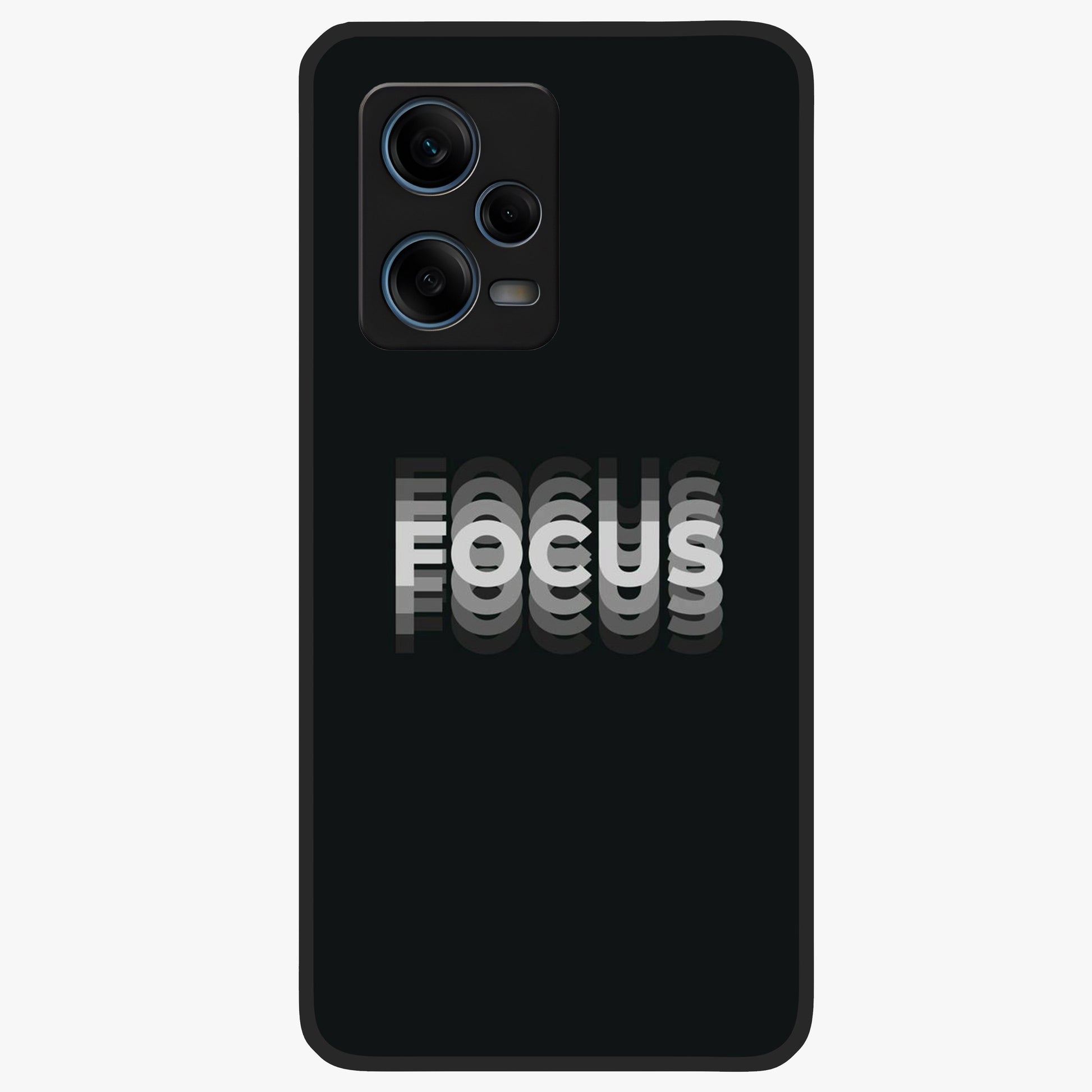 Focus Mode On Glass Case showing flat back view with bold motivational typography design and glossy glass finish.