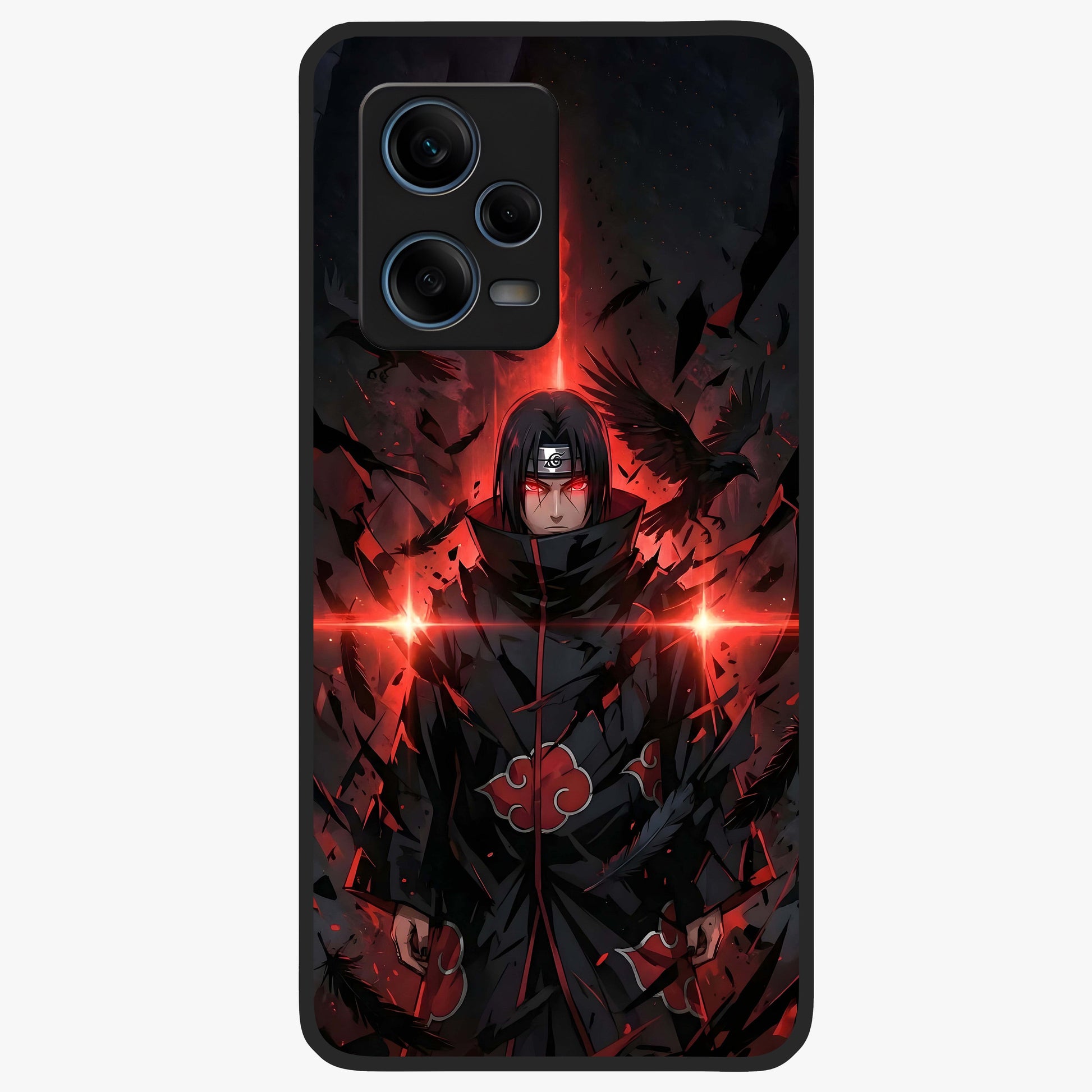 Focused Blade Discipline Glass Case showing flat back view with warrior sword themed artwork and glossy glass finish.