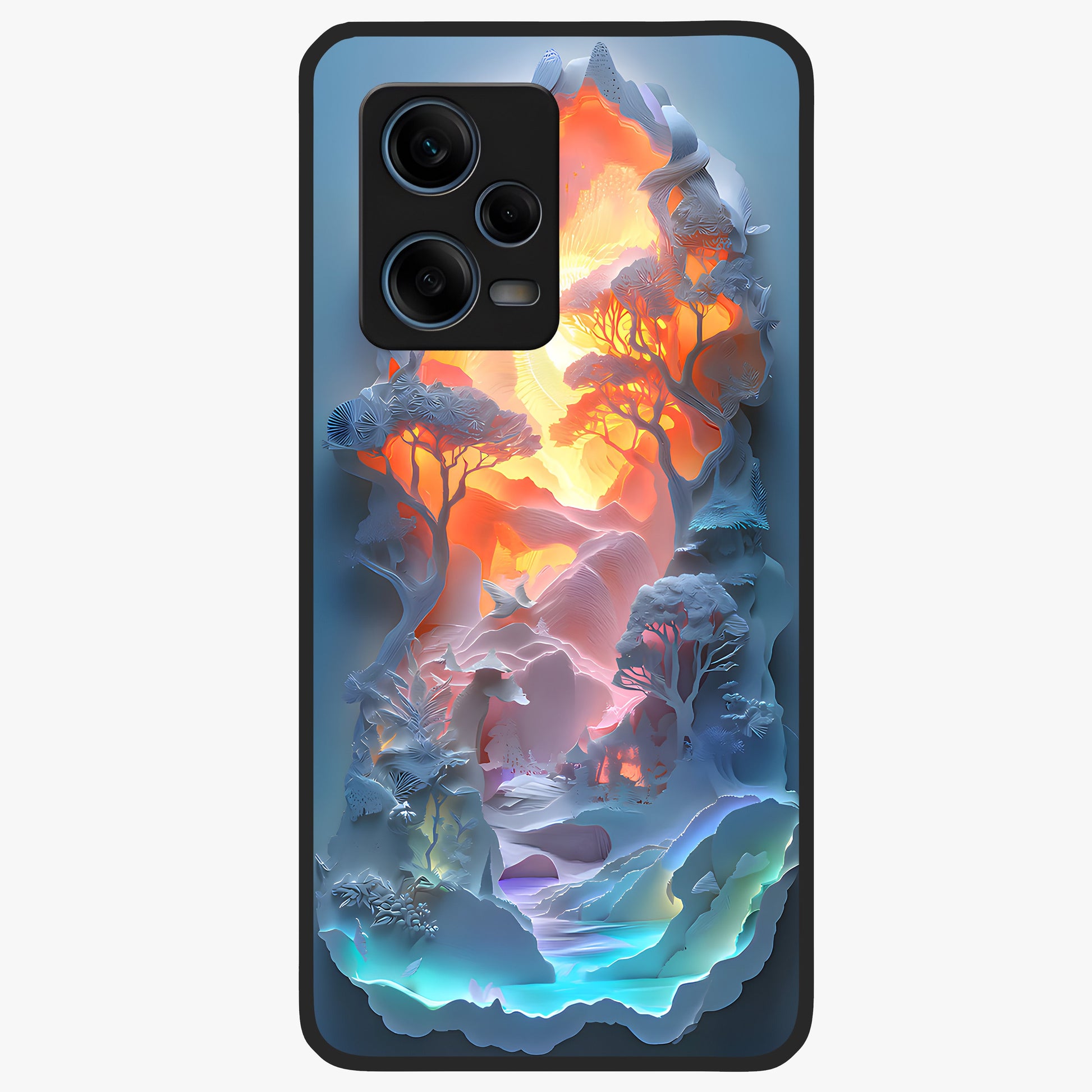 Glow Forest Portal Glass Case showing flat back view with glowing forest portal artwork and glossy glass finish.