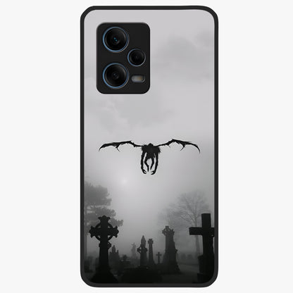 Graveyard Shadow Descent Glass Case showing flat back view with dark graveyard themed artwork and glossy glass finish.
