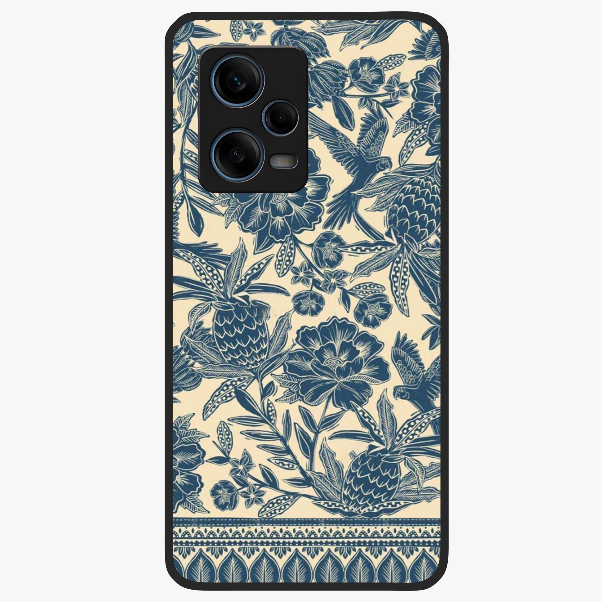 Heirloom Wild Bloom Glass Case showing flat back view with vintage inspired wild flower artwork and glossy glass finish.