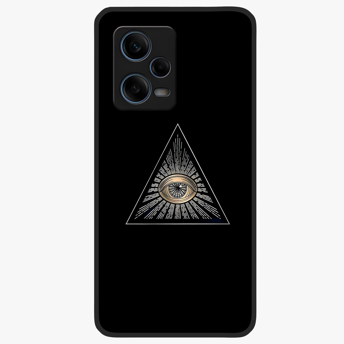 Illuminati Evil Glass Case showing flat back view with mysterious illuminati symbol artwork and glossy glass finish.
