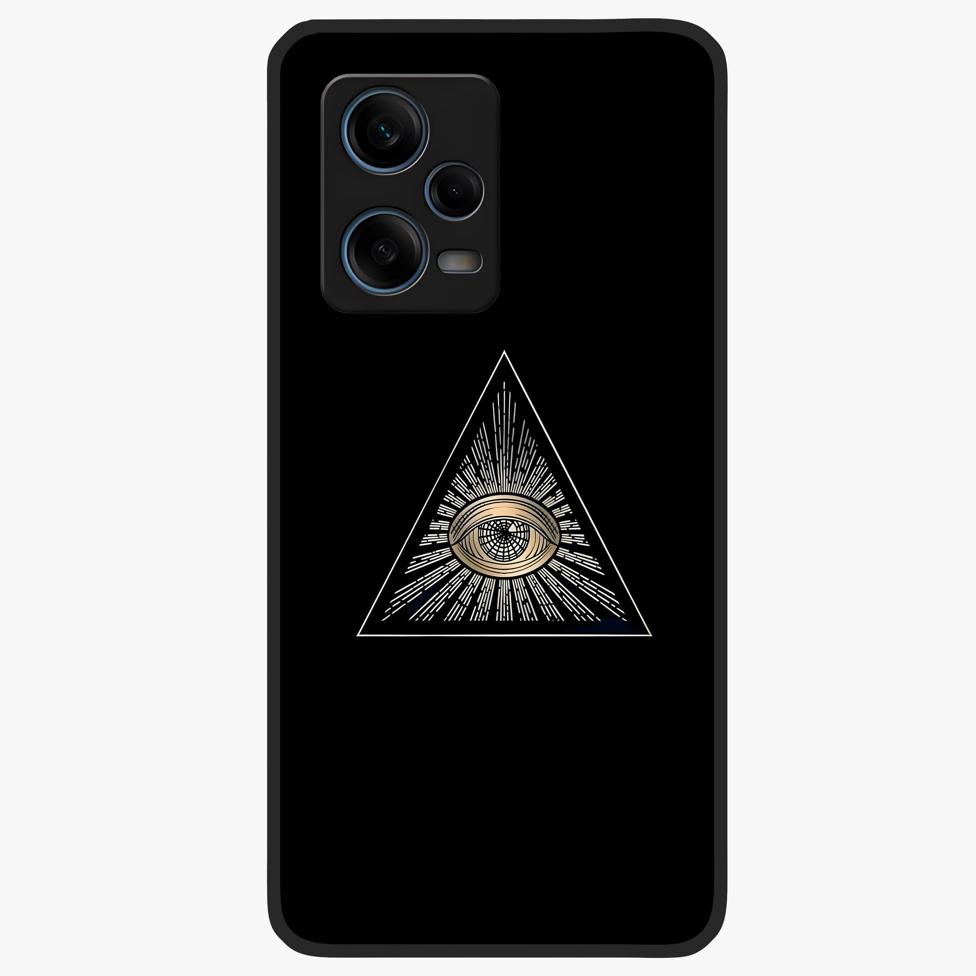 Illuminati Evil Glass Case showing flat back view with mysterious illuminati symbol artwork and glossy glass finish.