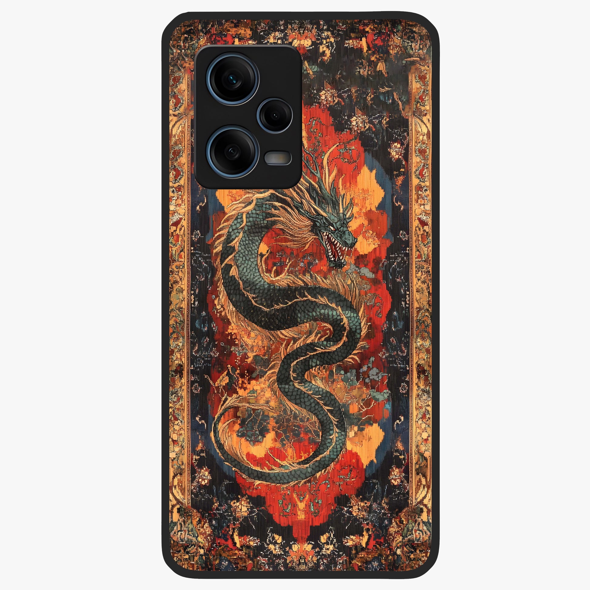 Inferno Dragon Soul Glass Case showing flat back view with fiery dragon artwork and glossy glass finish.