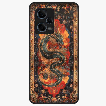 Inferno Dragon Soul Glass Case showing flat back view with fiery dragon artwork and glossy glass finish.