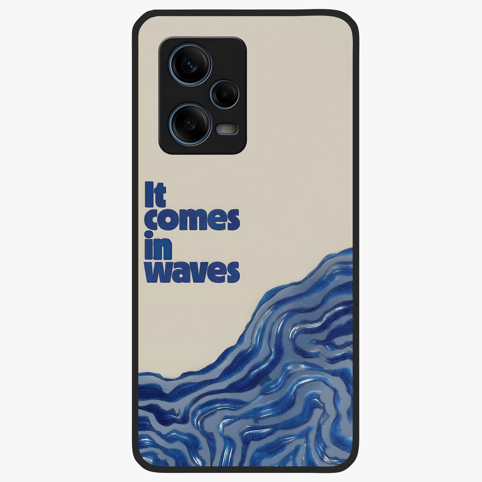 It Comes In Waves Quote Glass Case showing flat back view with inspirational wave themed quote artwork and glossy glass finish.