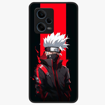 Kakashi Scarlet Shadow Glass Case showing flat back view with powerful anime ninja artwork and glossy glass finish.