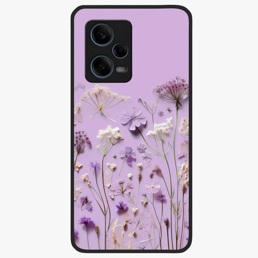 Lavender Blossom Dream Glass Case showing flat back view with soft lavender floral artwork and glossy glass finish.