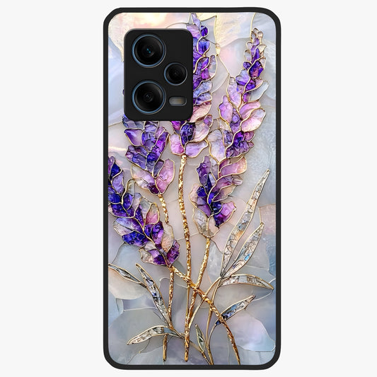 Lavender Dream Glow Glass Case showing flat back view with glowing lavender aesthetic artwork and glossy glass finish.