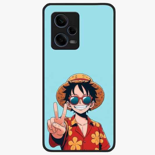 Luffy Summer Anime Vibe Glass Case showing flat back view with vibrant anime character artwork and glossy glass finish.