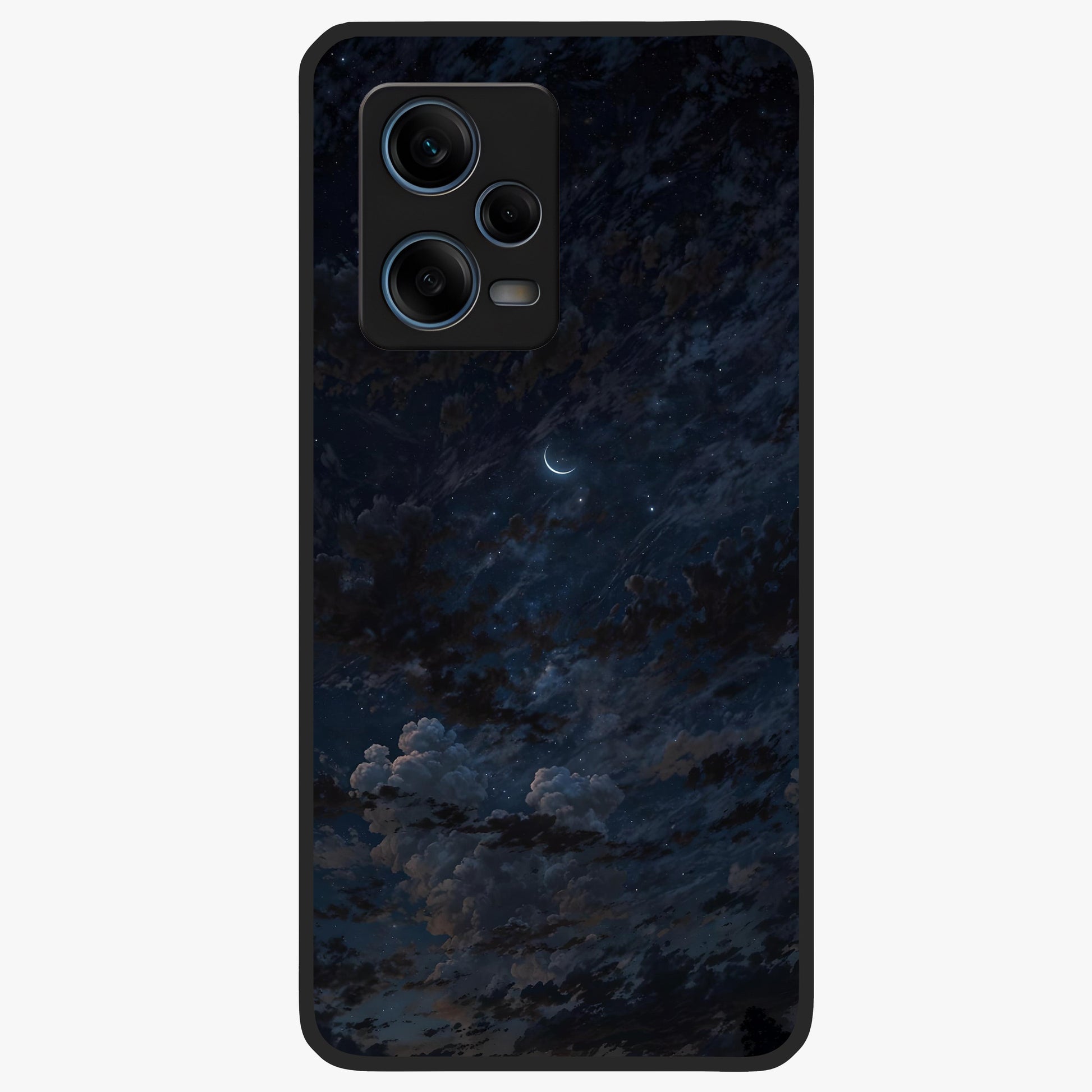 Lunar Veil Silence Glass Case showing flat back view with mystical moon veil artwork and glossy glass finish.