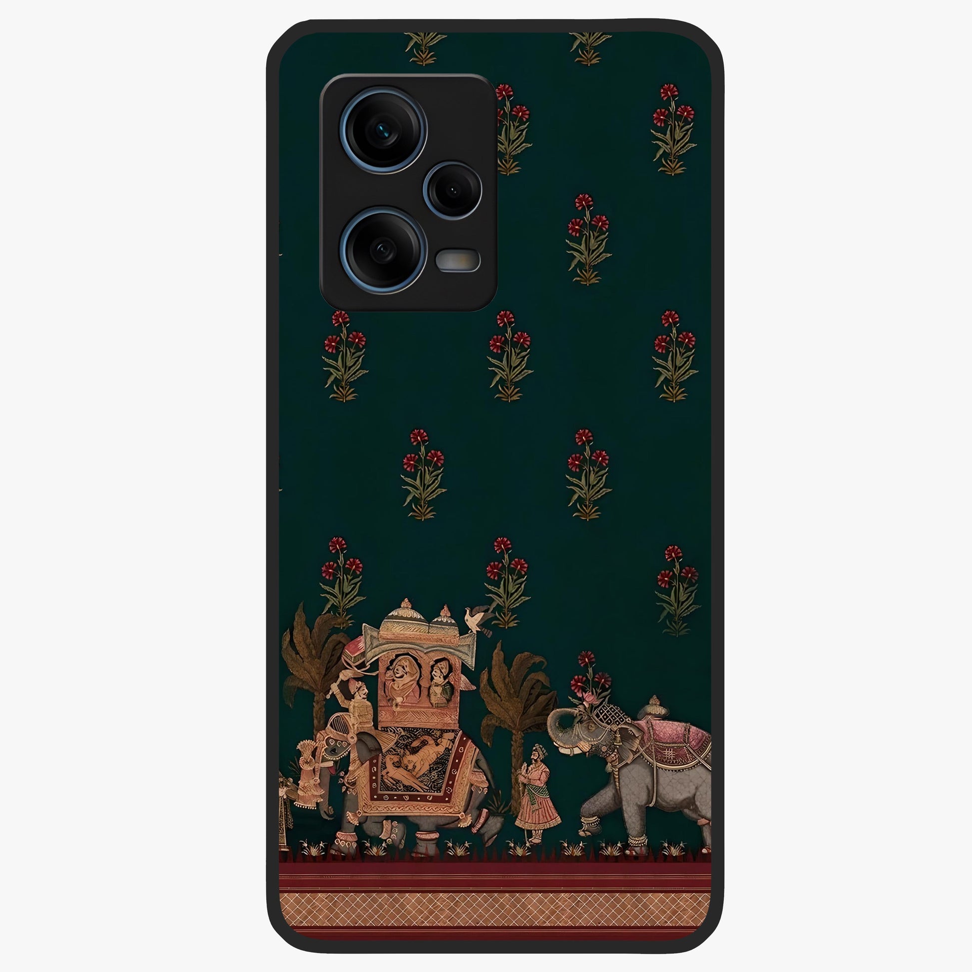 Macmerise Glass Case showing flat back view with stylish modern artwork and glossy glass finish.