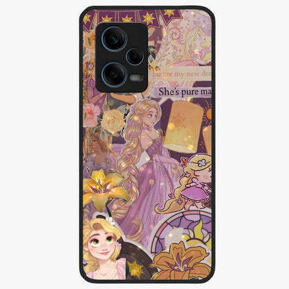 Magical Tangled Dream Glass Case showing flat back view with dreamy tangled artwork and glossy glass finish.