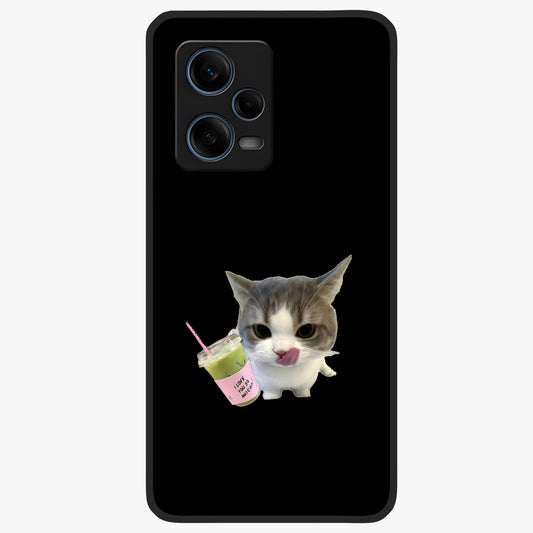 Matcha Cat Style Glass Case showing flat back view with cute matcha themed cat artwork and glossy glass finish.