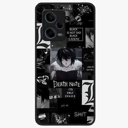 Midnight Chaos Mind Glass Case showing flat back view with abstract dark themed artwork and glossy glass finish.