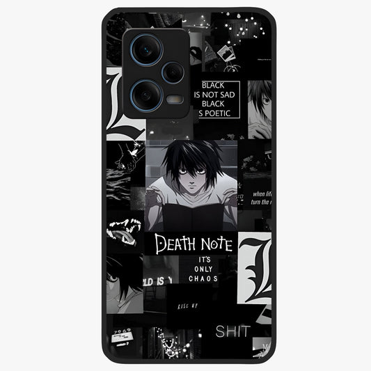 Midnight Chaos Mind Glass Case showing flat back view with abstract dark themed artwork and glossy glass finish.