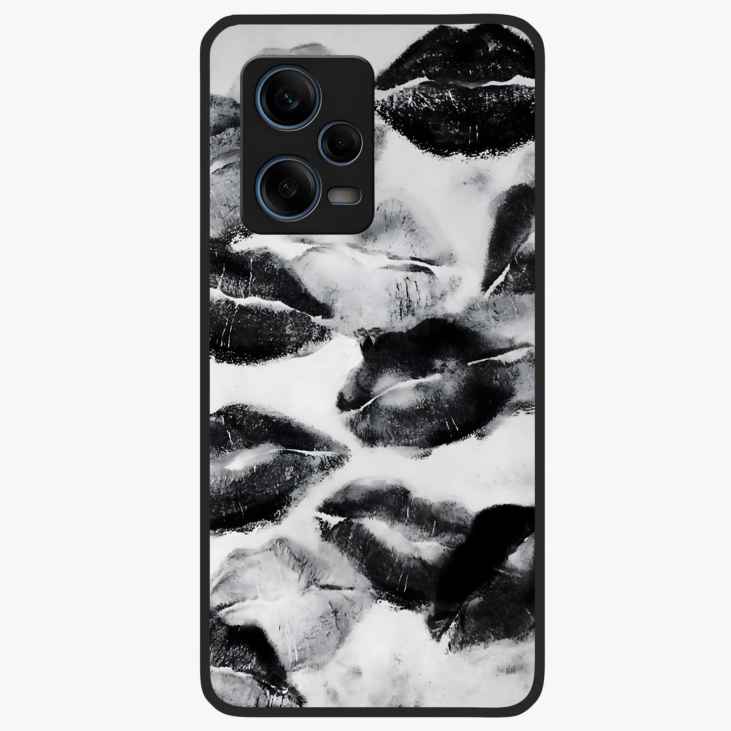 Midnight Kiss Marks Glass Case showing flat back view with lipstick kiss mark artwork and glossy glass finish.