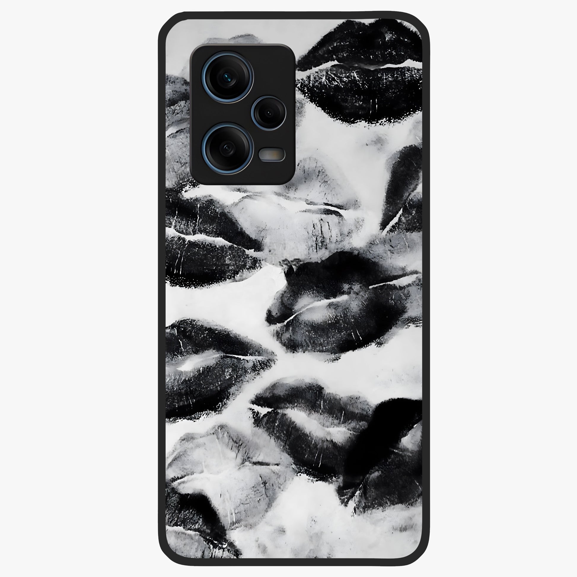 Midnight Kiss Marks Glass Case showing flat back view with lipstick kiss mark artwork and glossy glass finish.