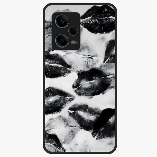 Midnight Kiss Marks Glass Case showing flat back view with lipstick kiss mark artwork and glossy glass finish.