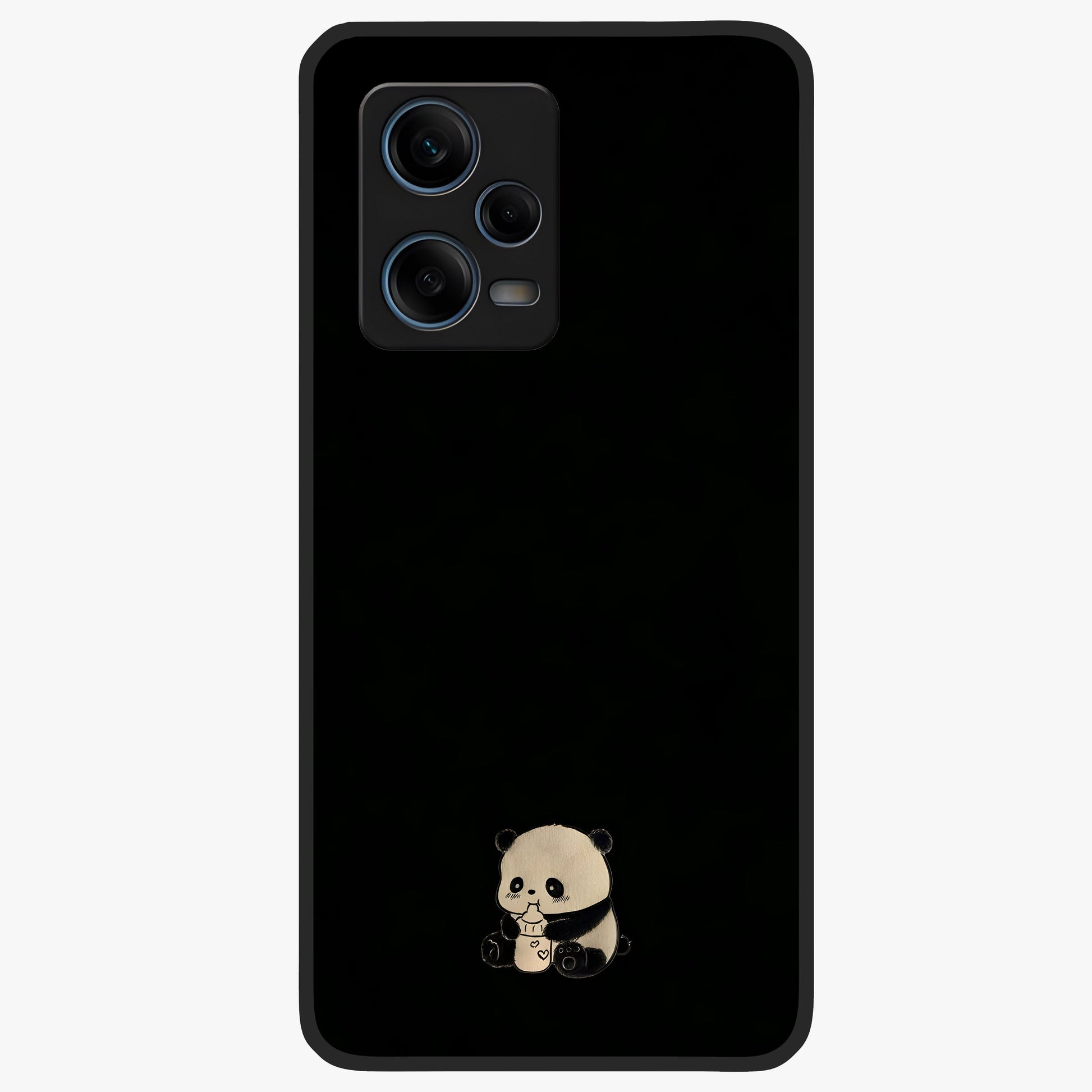Midnight Panda Love Glass Case showing flat back view with cute panda themed artwork and glossy glass finish.