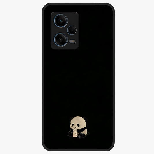 Midnight Panda Love Glass Case showing flat back view with cute panda themed artwork and glossy glass finish.