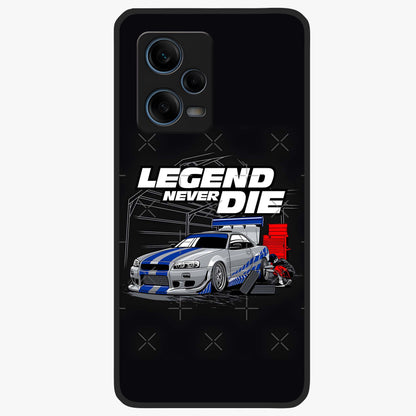 Midnight Racing Legacy Glass Case showing flat back view with sleek racing inspired artwork and glossy glass finish.