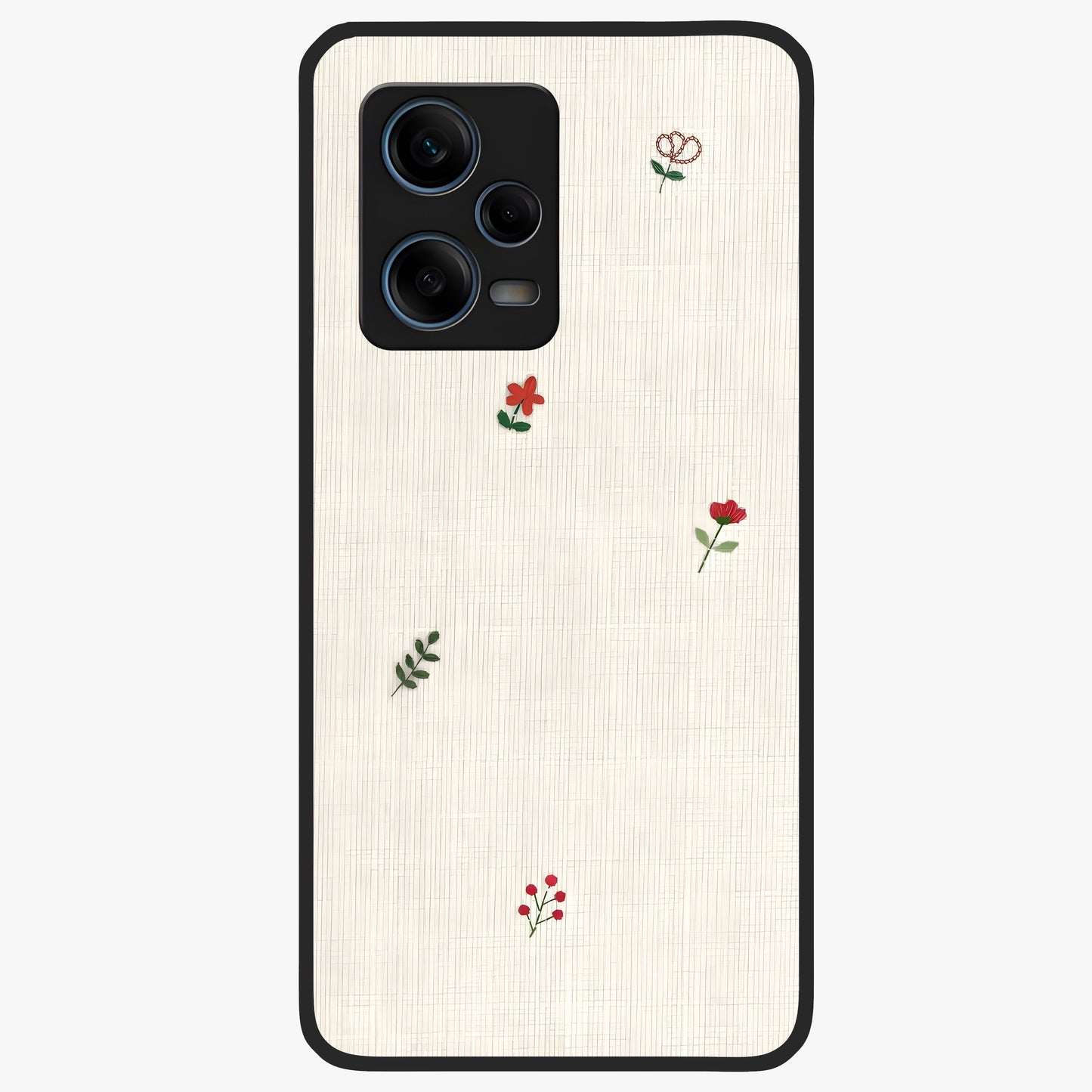 Minimal Petal Whispers Glass Case showing flat back view with soft minimal floral artwork and glossy glass finish.