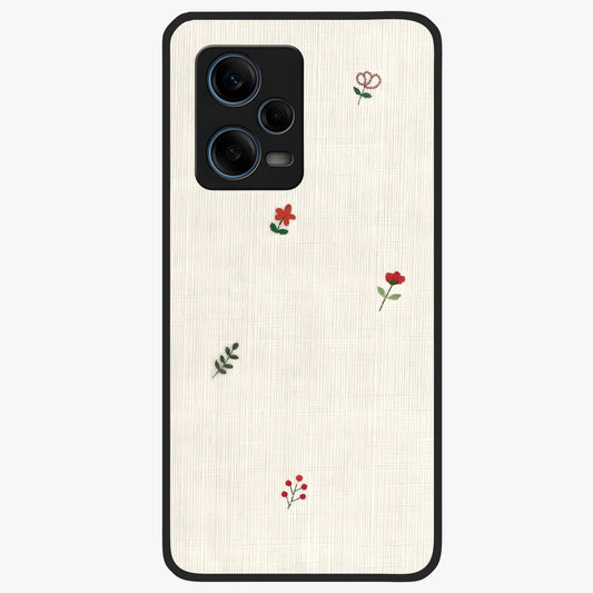 Minimal Petal Whispers Glass Case showing flat back view with soft minimal floral artwork and glossy glass finish.
