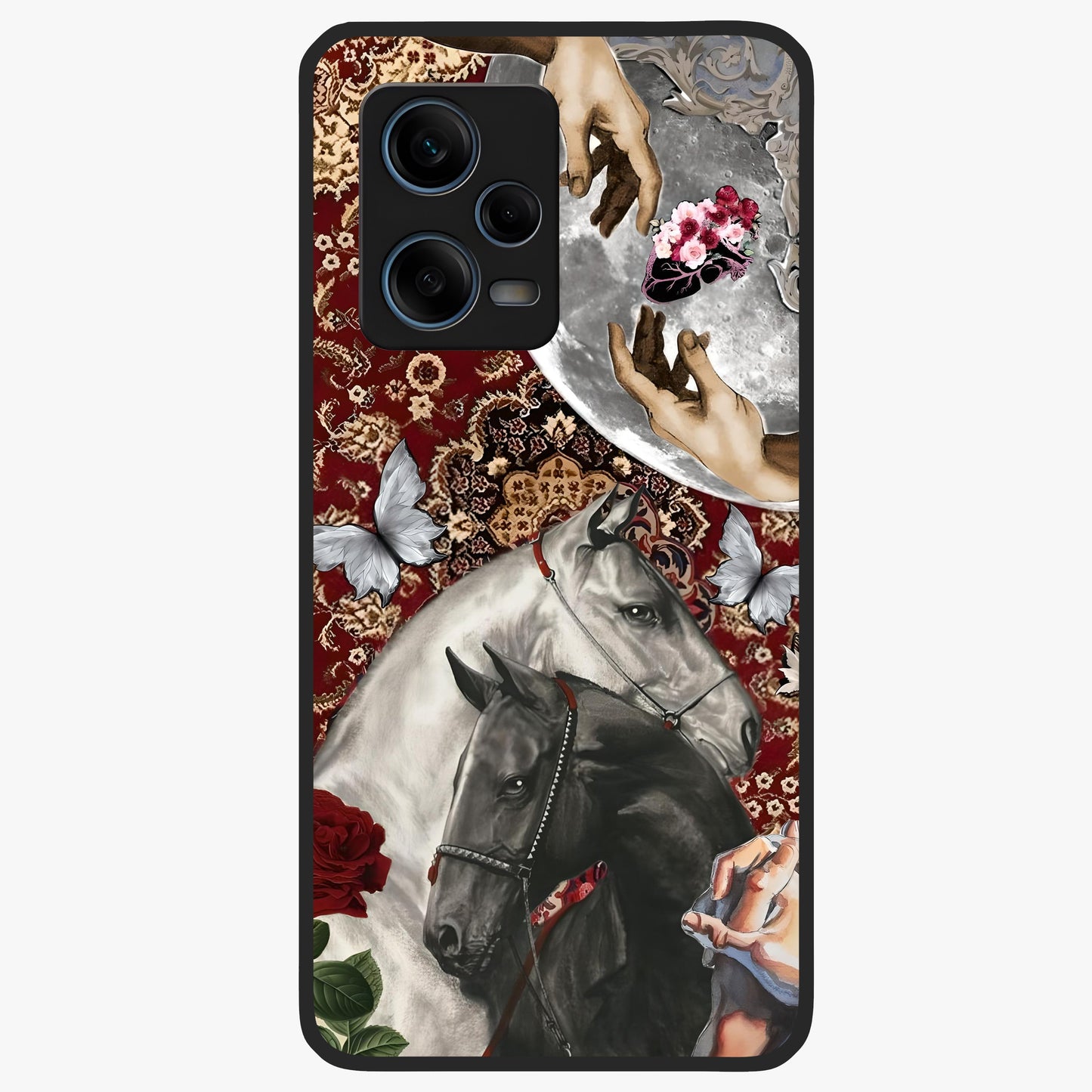 Moonlit Royal Stallion Glass Case showing flat back view with majestic horse under moonlight artwork and glossy glass finish.