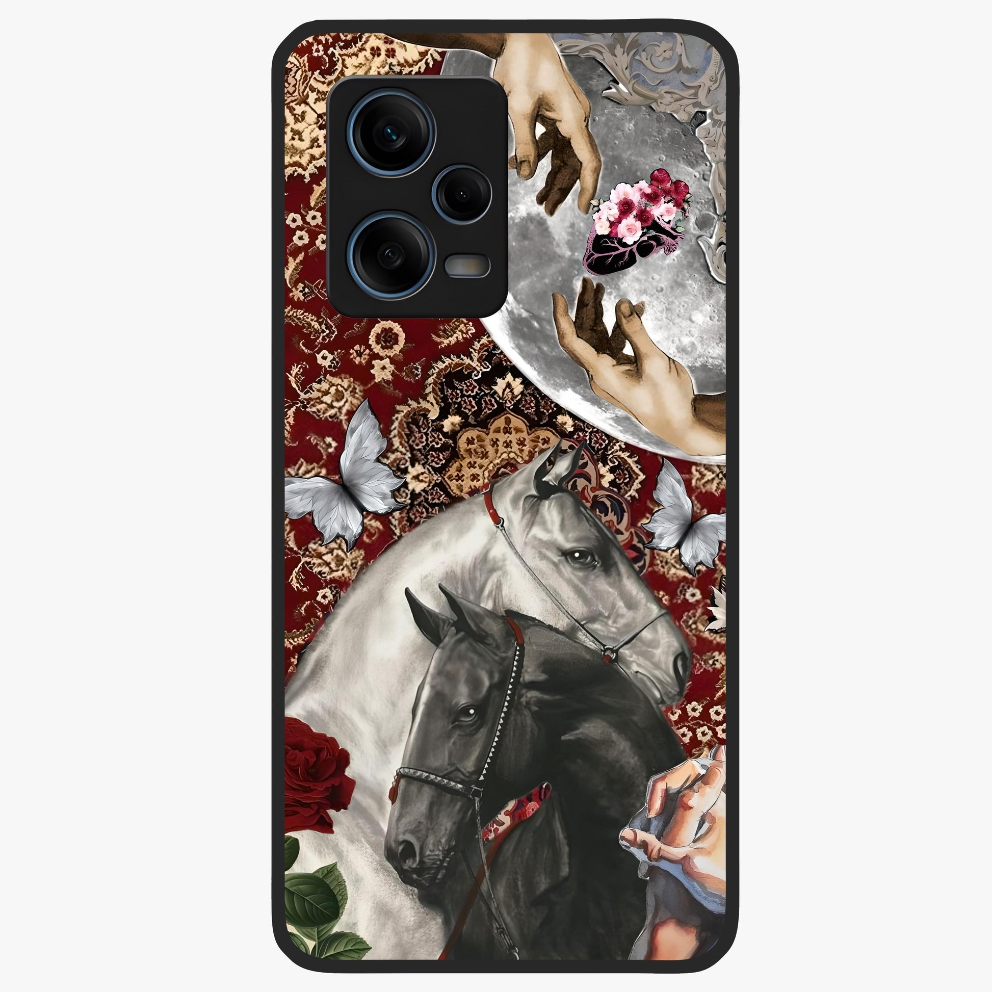 Moonlit Royal Stallion Glass Case showing flat back view with majestic horse under moonlight artwork and glossy glass finish.