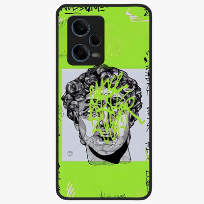 Neo Graffiti Rebellion Glass Case showing flat back view with vibrant graffiti artwork and glossy glass finish.