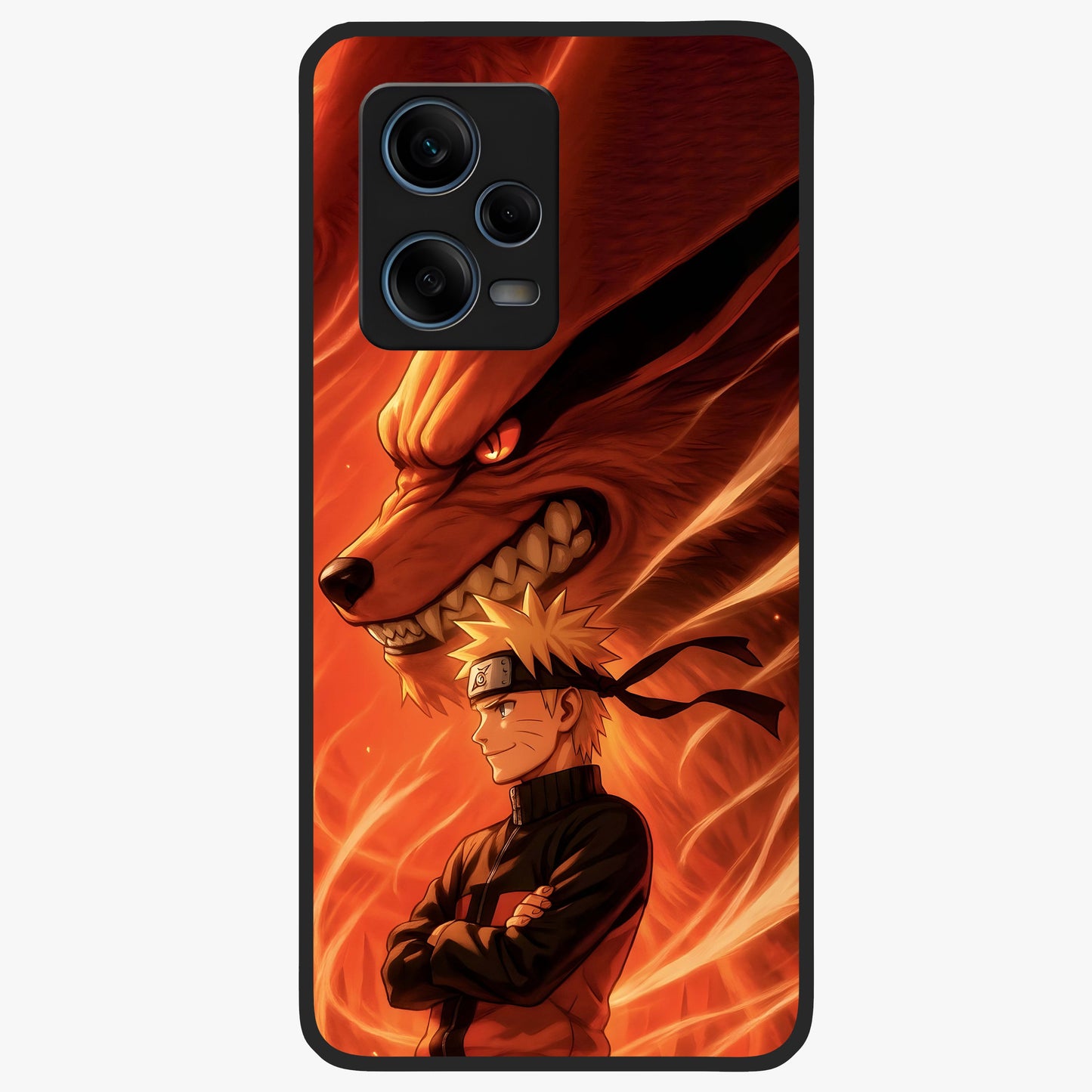 Nine Tails Legacy Glass Case showing flat back view with powerful nine-tailed fox inspired artwork and glossy glass finish.