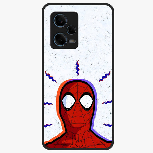 Omg Spiderman Glass Case showing flat back view with bold superhero inspired artwork and glossy glass finish.
