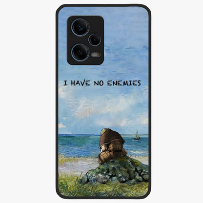 Peace Beyond War Glass Case showing flat back view with symbolic peace themed artwork and glossy glass finish.
