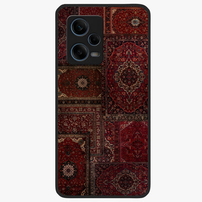 Persian Velvet Tale Glass Case showing flat back view with luxurious Persian velvet pattern artwork and glossy glass finish.