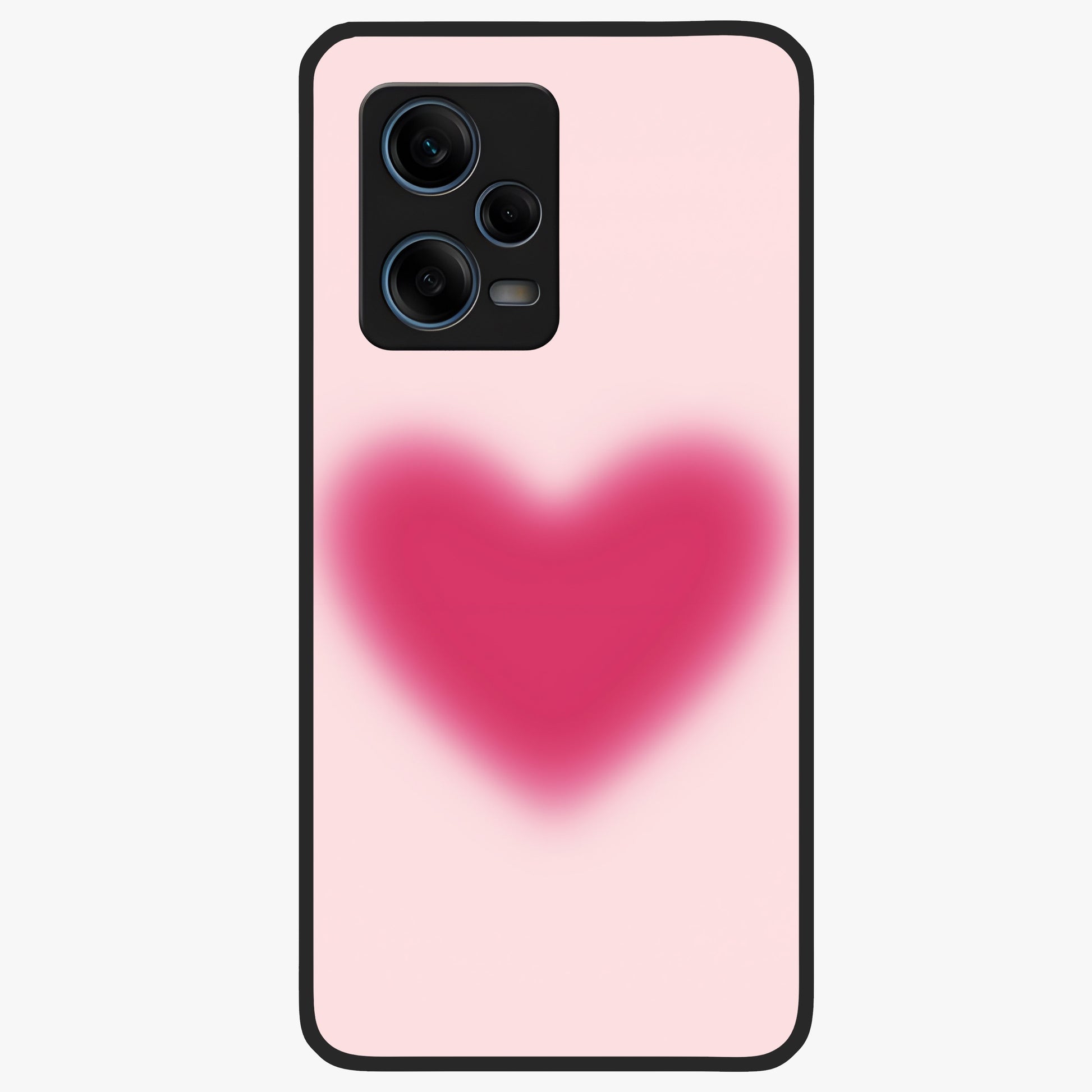 Pink Aura Heart Glass Case showing flat back view with glowing heart artwork and glossy glass finish.