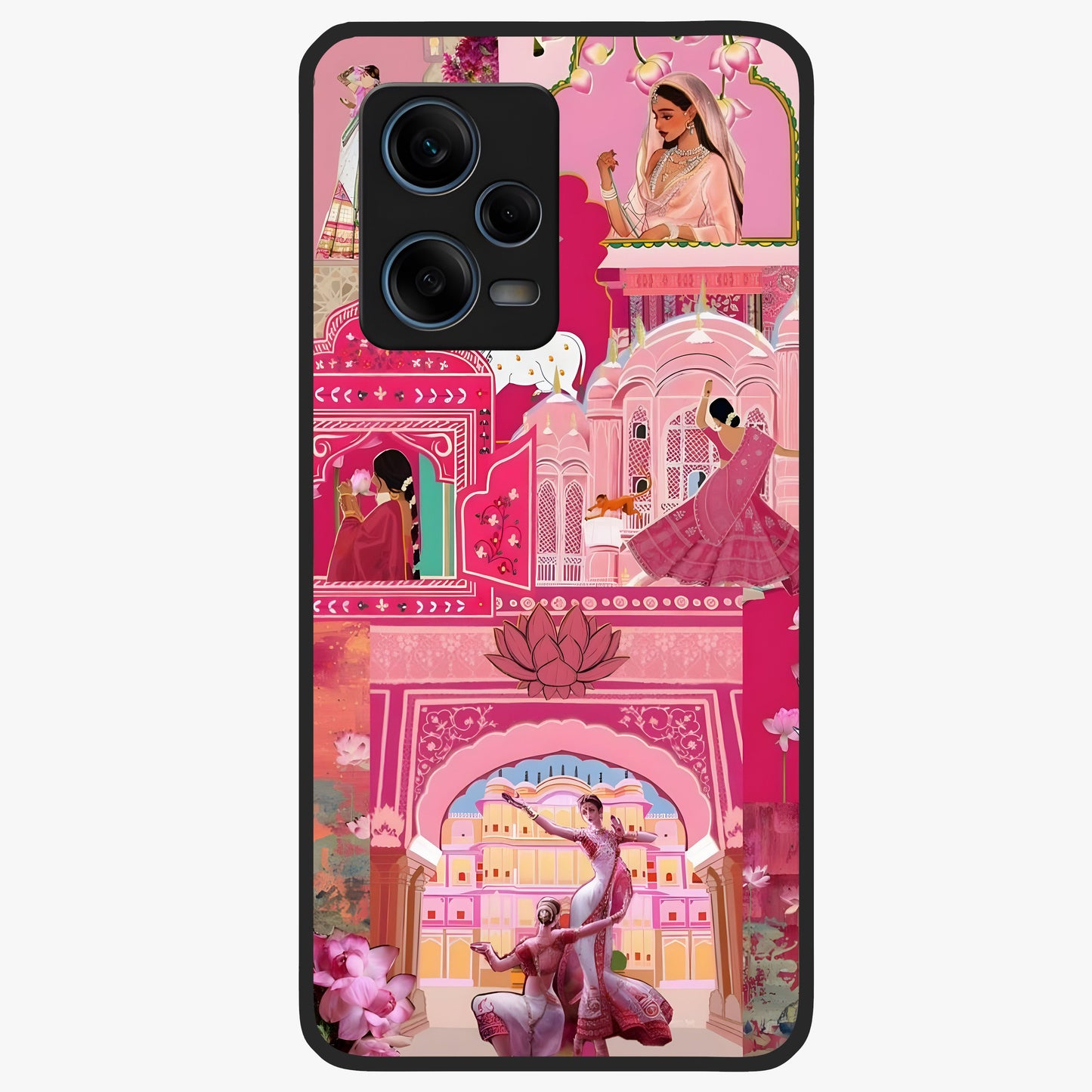 Pink Palace Muse Glass Case showing flat back view with elegant palace inspired artwork and glossy glass finish.