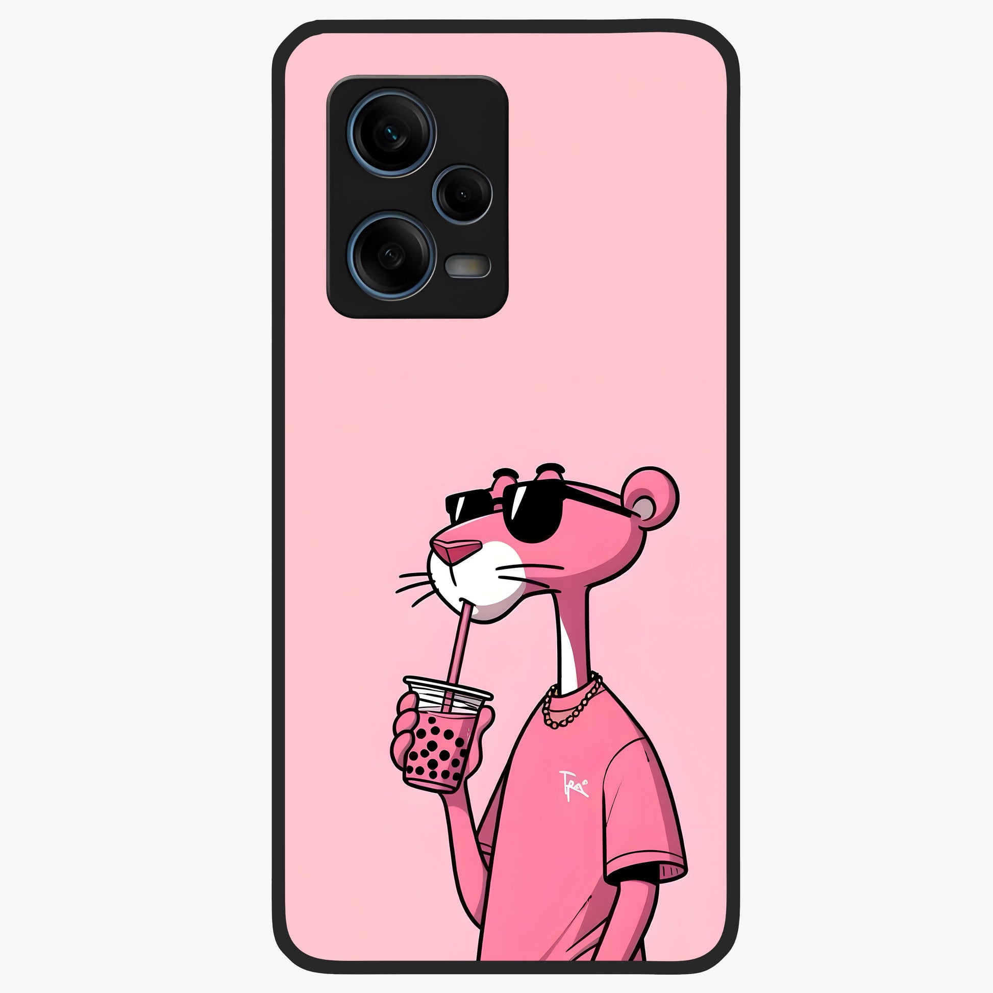 Pink Panther Glass Case showing flat back view with iconic pink panther artwork and glossy glass finish.