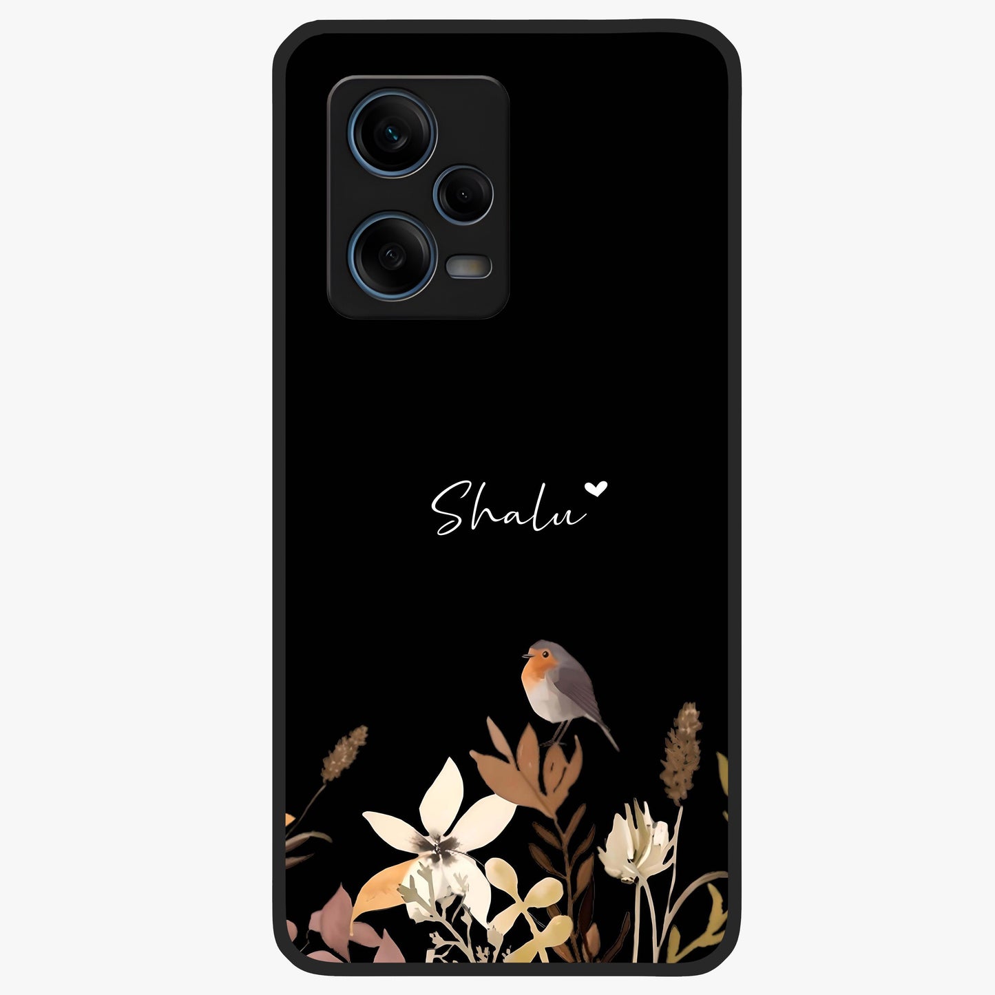 Quiet Garden Tune Custom Name Glass Case showing flat back view with peaceful garden artwork and personalized name design.