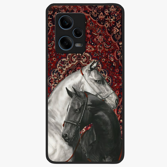 Regal Stallion Tapestry Glass Case showing flat back view with majestic horse tapestry artwork and glossy glass finish.