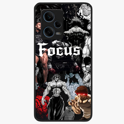 Relentless Power Focus Glass Case showing flat back view with motivational typography artwork and glossy glass finish.